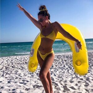 Boho Rose Yellow O-ring Cut Out High Leg Crinkle One Size Bikini
